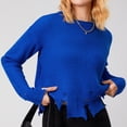thumbnail image 4 of KOMOO Women Ripped Frayed Short Sweater Long Sleeve Cutout Cropped Sweater Loose Knitted Jumper Knitwear, 4 of 9