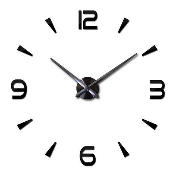 Injueey Reloj de pared 3D autoadhesivo analógico alimentado por elegante DIY funcionamiento silencioso hogar Oficina sala de estar relojes Decoración del hogar Negro Injueey HA067873-02