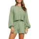 thumbnail image 1 of Conjunto de 2 piezas de punto para mujer: top corto con mangas abullonadas, pantalones cortos, suéter y chándal, 1 of 6