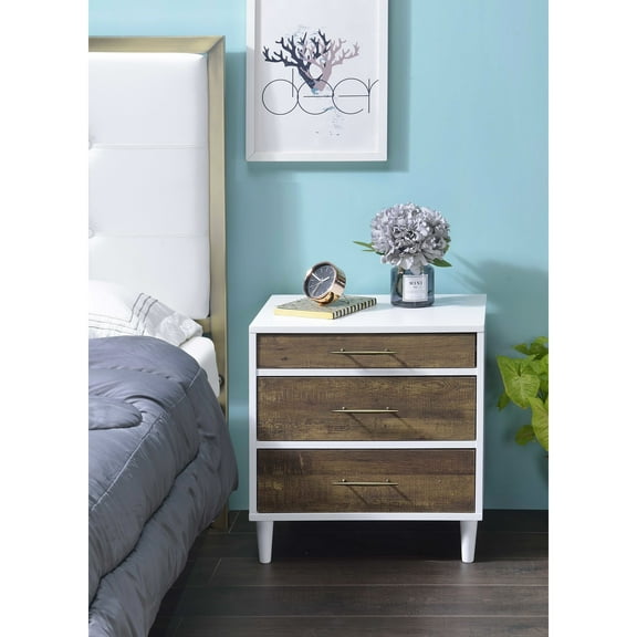 White & Weathered Oak Rectangular Sewing Table With 3 Drawers Occasional Side In