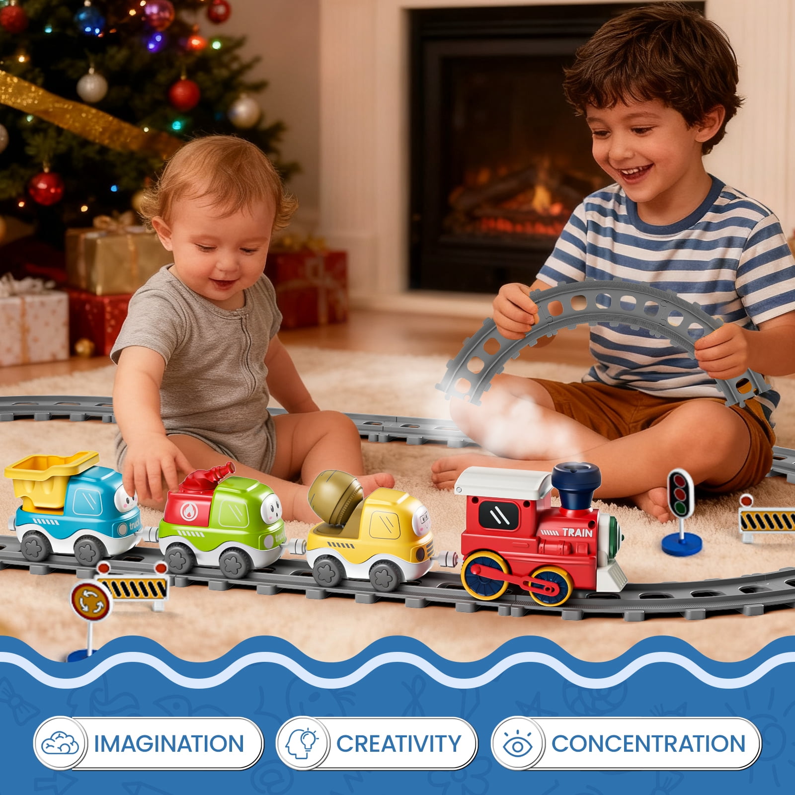 Dimoarch Toys for 1 2 3 Year Old Boy Girl, Train Set Toy for Toddlers, Electric Train Car Track Play Set with Steam, Light & Music, Christmas Birthday Gifts