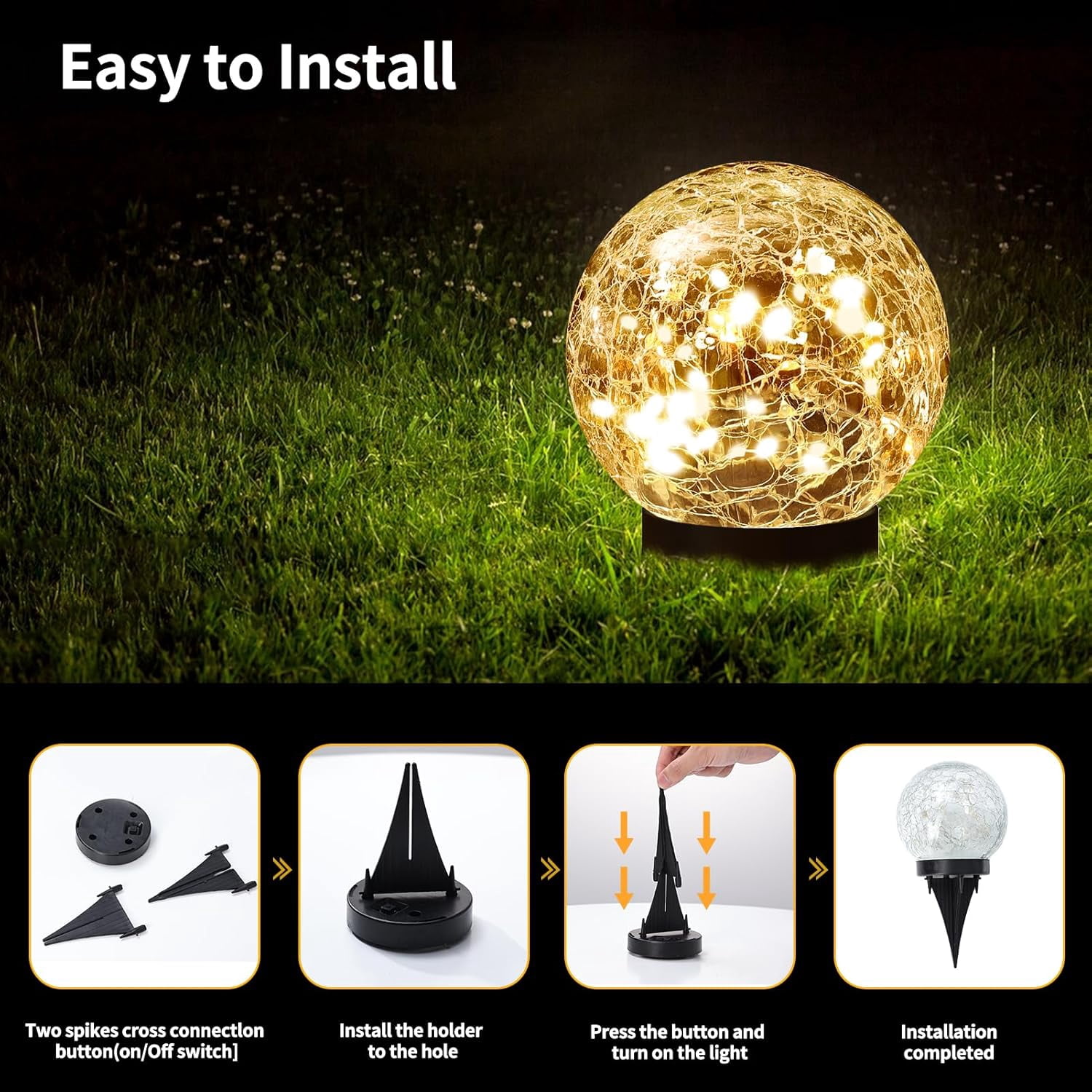 Solar Ball Light Outdoor Waterproof Solar Ball for Garden Cracked Glass Ball Light Outdoor Solar Ball for Outdoor Decoration Patio and Courtyard Lawn Backyard Decoration