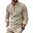 thumbnail image 2 of StSilkitty Mens Long Sleeve Shirts Linen Lace up V Neck T-Shirts Solid Color Lightweight Casual Pullover Tops, 2 of 6