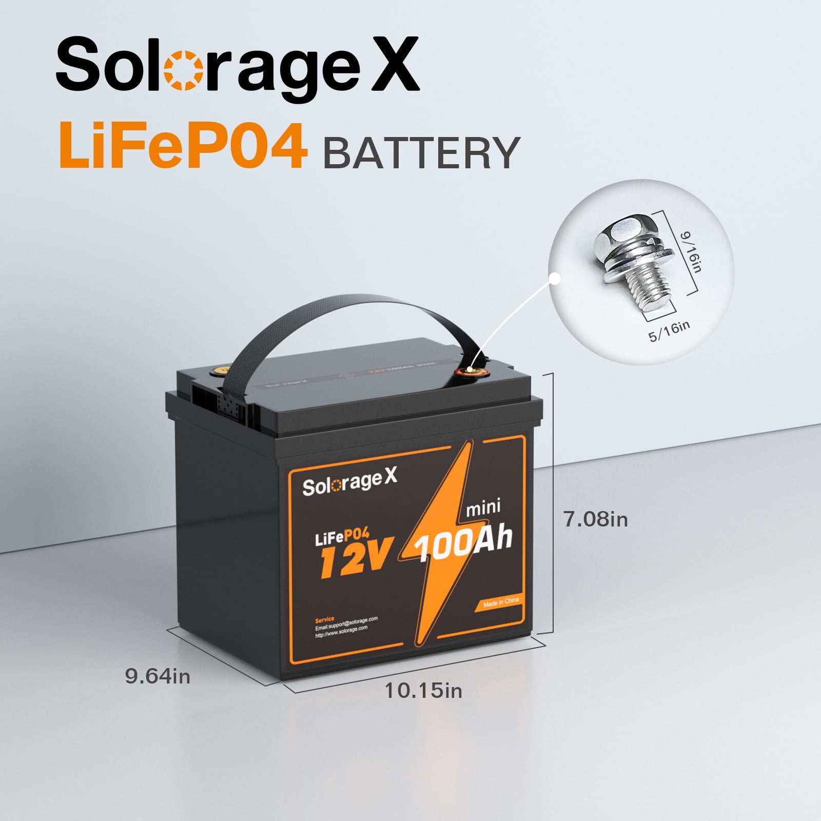 Solorage X 12V 100Ah Mini LiFePO4 Lithium Battery, Built-in 100A BMS and Low Temp Cut Off, Max 1200W Power with 5000+ Cycles and 10-Year Lifetime, Perfect for RV, Solar, Trolling Motor