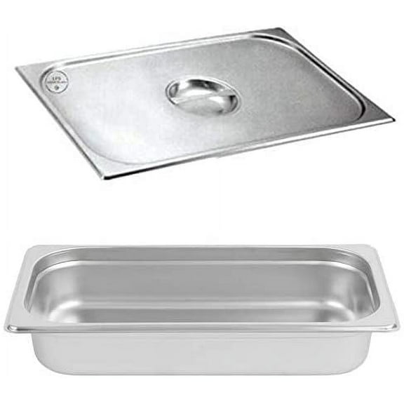 "3 PACK - 1/3 Size 2 1/2"" Deep Stainless Steel Steam Table Hotel Pans w/PAN COVER"