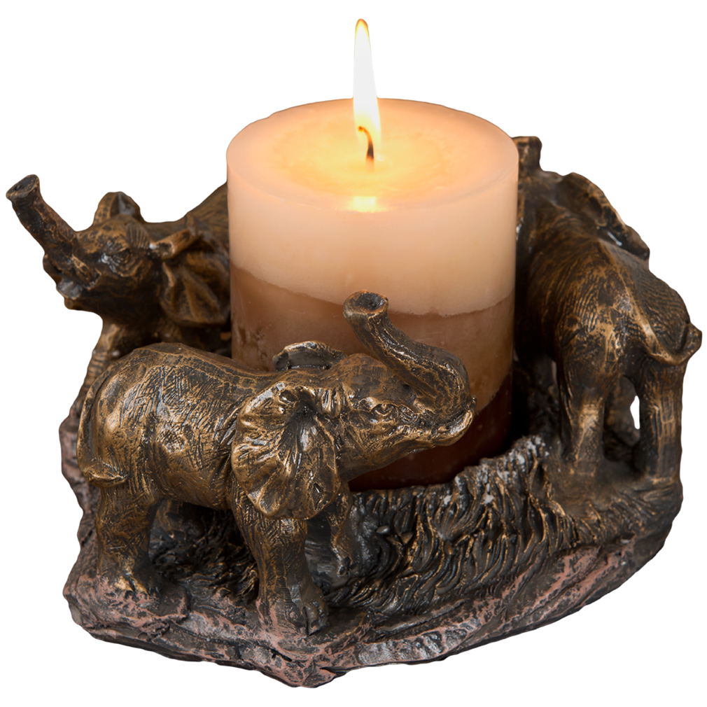 Evelots Elephants on Parade-Pillar Candle Holder-Bronze ...