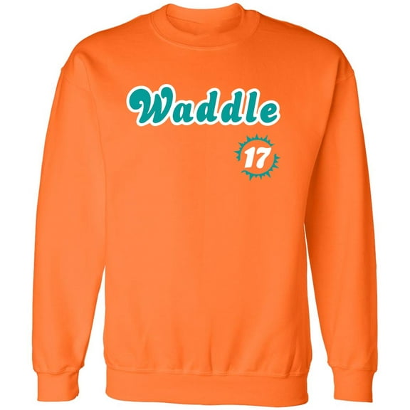 ORANGE Dolphins Jaylen Waddle 17 Logo Crew Neck Sweatshirt ADULT