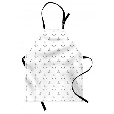 Nautical Style Kitchen Anchor Apron Old School Tattoo Style Hand Drawn Style Nautical Pattern Hipster Retro Art Design, Unisex Kitchen Bib Apron with Adjustable Neck for Cooking Baking Gardening, Black White, by Ambesonne ()