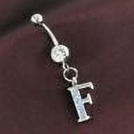 Initial F Dangle Belly Button Naval Ring Light Sky Blue Crystal Body Jewelry 14G