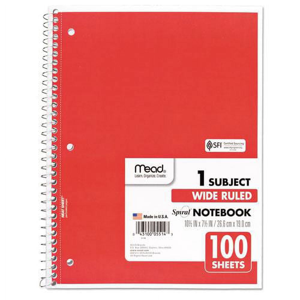 Spiral Notebook, 3-Hole Punched, 1 Subject, Wide/legal Rule, Randomly Assorted Covers, 10.5 X 7.5, 100 Sheets | Bundle of 10 Each