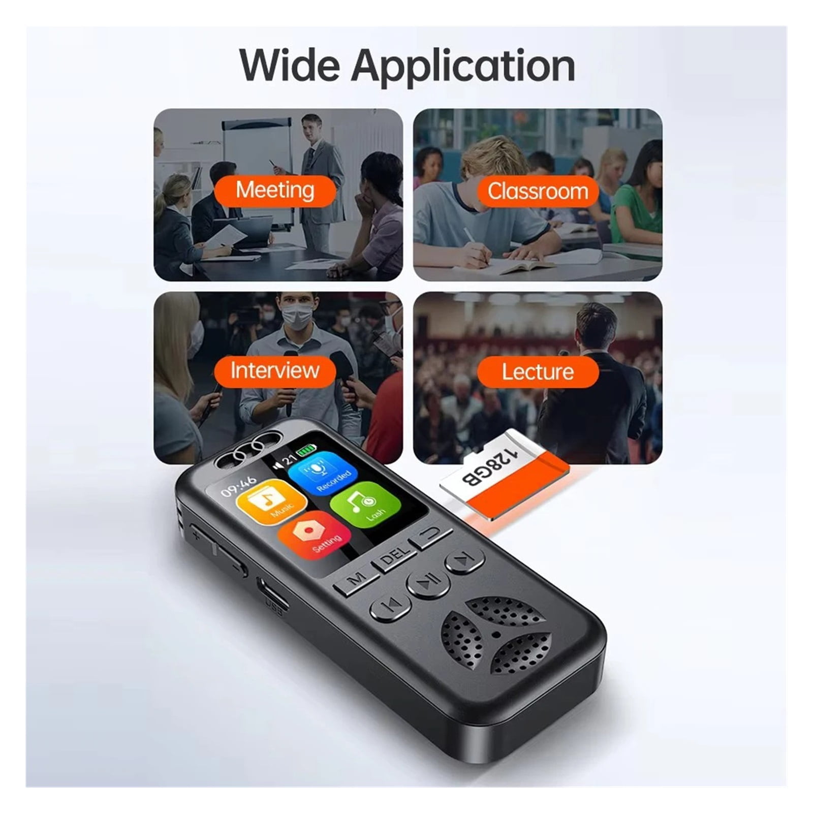 Digital Voice Recorder Voice Activated Recording Noise Reduction with MP3 Music Player WAV Sound