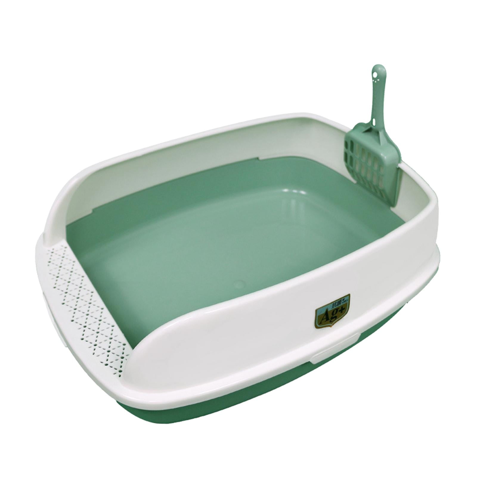 High Sided Cat Litter Box Semi Enclosed with Scoop Anti Splashing Cat Bedpan Green