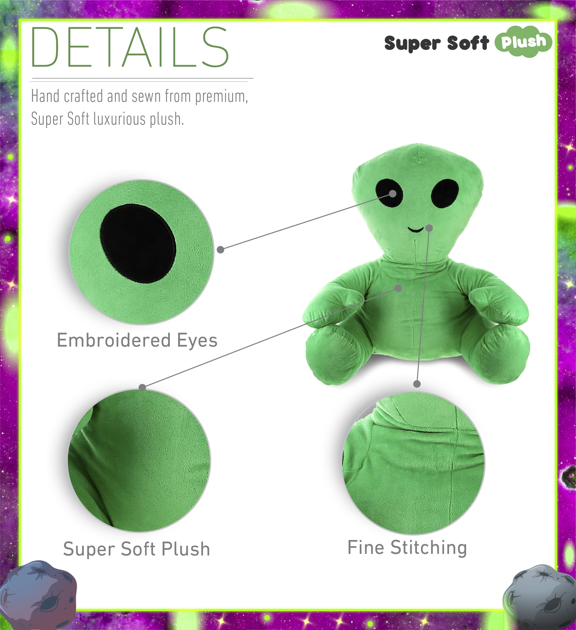 DolliBu Plush Alien Stuffed Toy – Soft Huggable Green Alien, Adorable Space Creature Plushie Toy, Cute Weird Cuddle Gifts, Super Soft Plush Doll Galaxy Toy for Kids and Adults - 24 Inches
