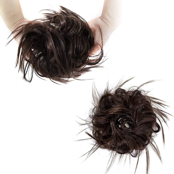 Ealicere Messy Bun - Synthetic Extension Piece Scrunchies with Elastic Rubber Band Scrunchies Extensions Hair Pieces for Women（Dark Brown）