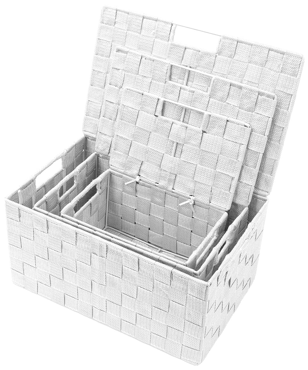 Sorbus Storage Box Woven Basket Bin Container Tote Cube Organizer Set Stackable Storage Basket Woven Strap Shelf Organizer Built-in Carry Handles (White)