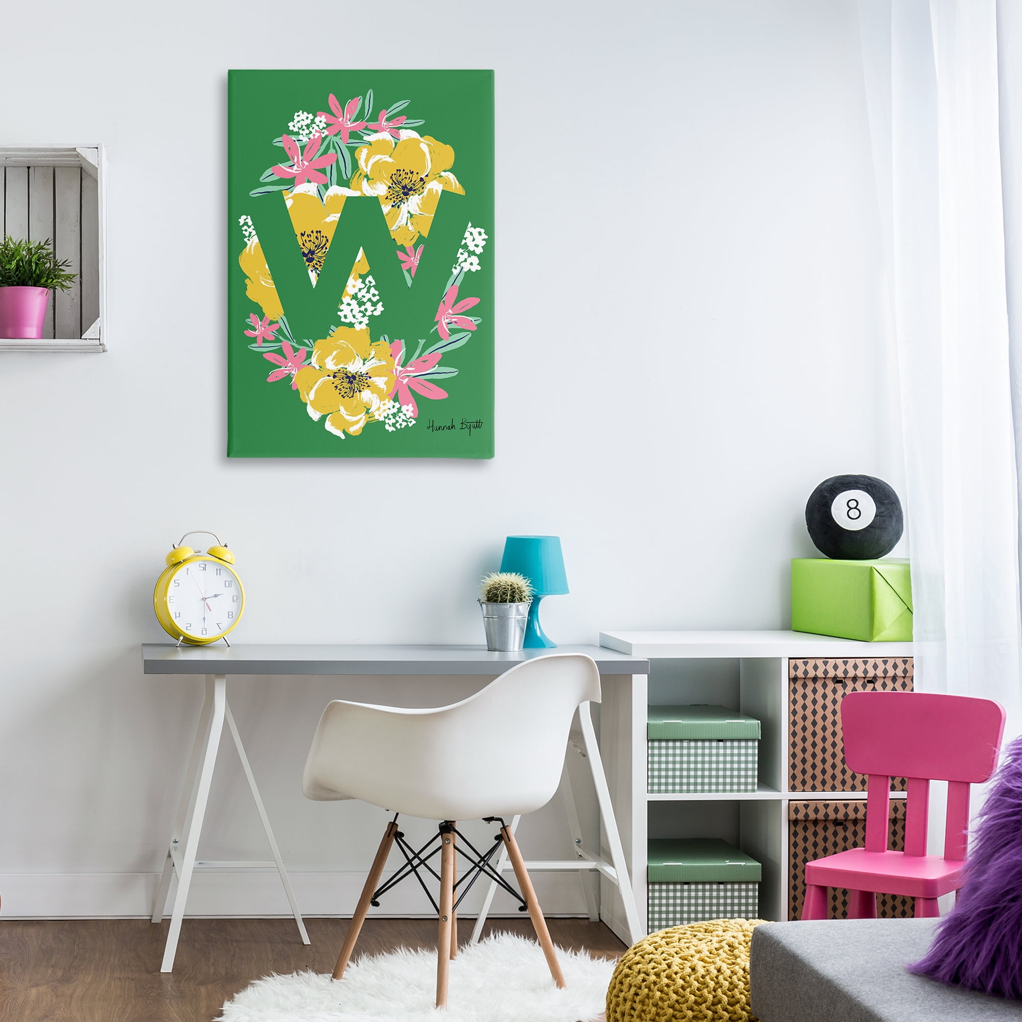 Stupell Industries Floral Bloom Letter W Botanical & Floral Painting Gallery Wrapped Canvas Art Print Wall Art, 24 x 36