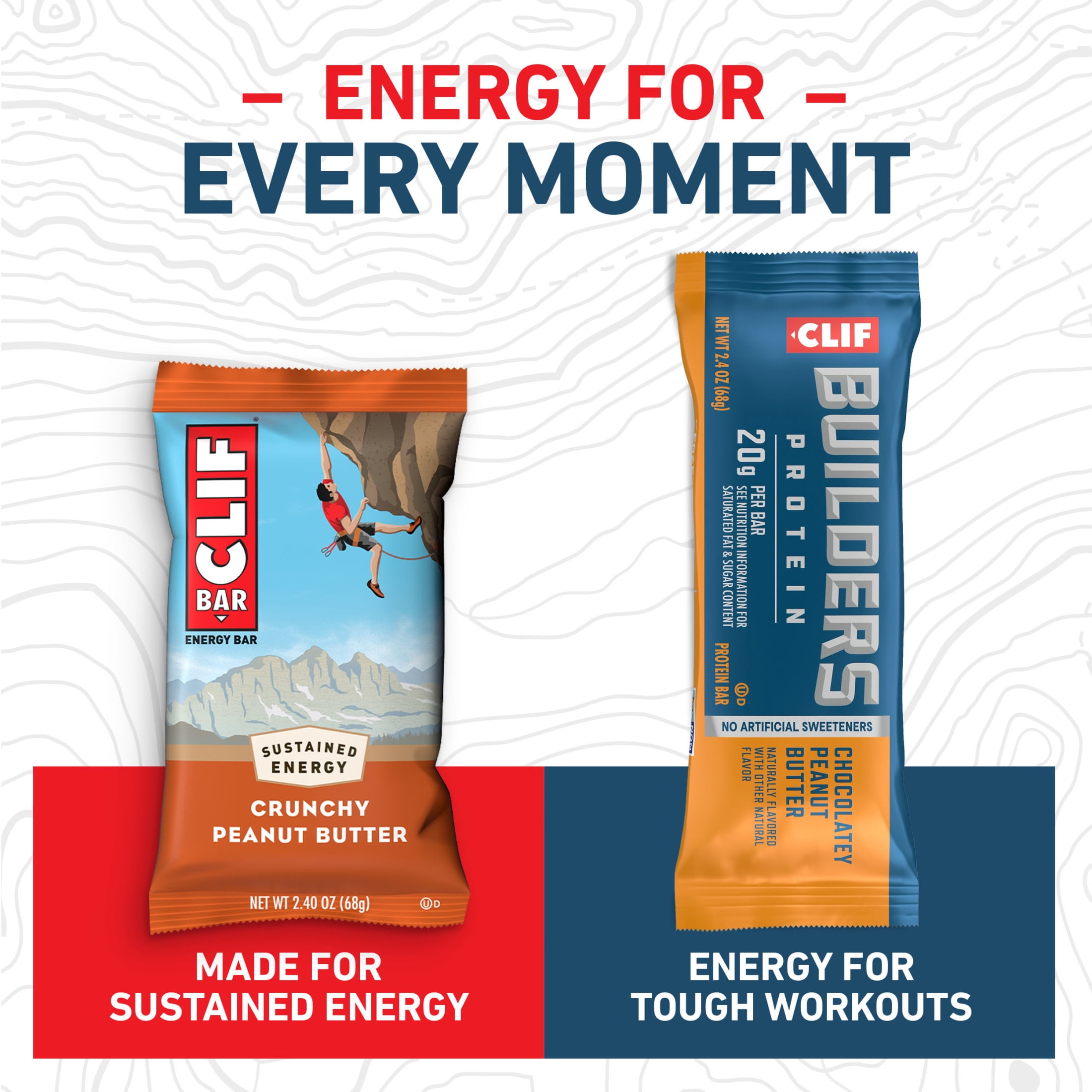 CLIF BAR Energy Bars and CLIF BUILDERS Plant Based Protein Bars, Peanut Butter Variety Pack, 14ct