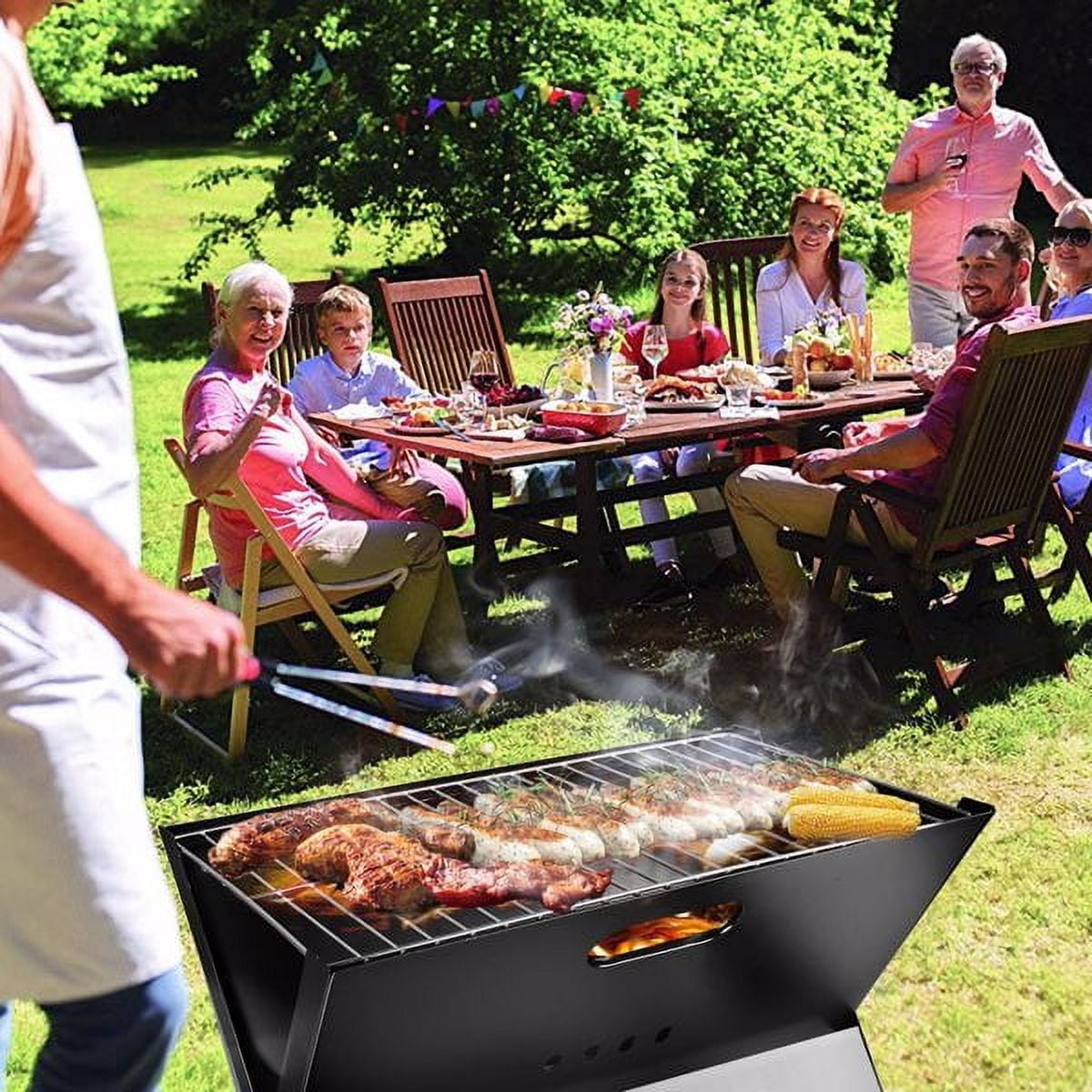 Portable Lightweight Foldable Charcoal Grill, 17"x10" Cooking Area, Durable Metal Iron for On-the-Go Grilling