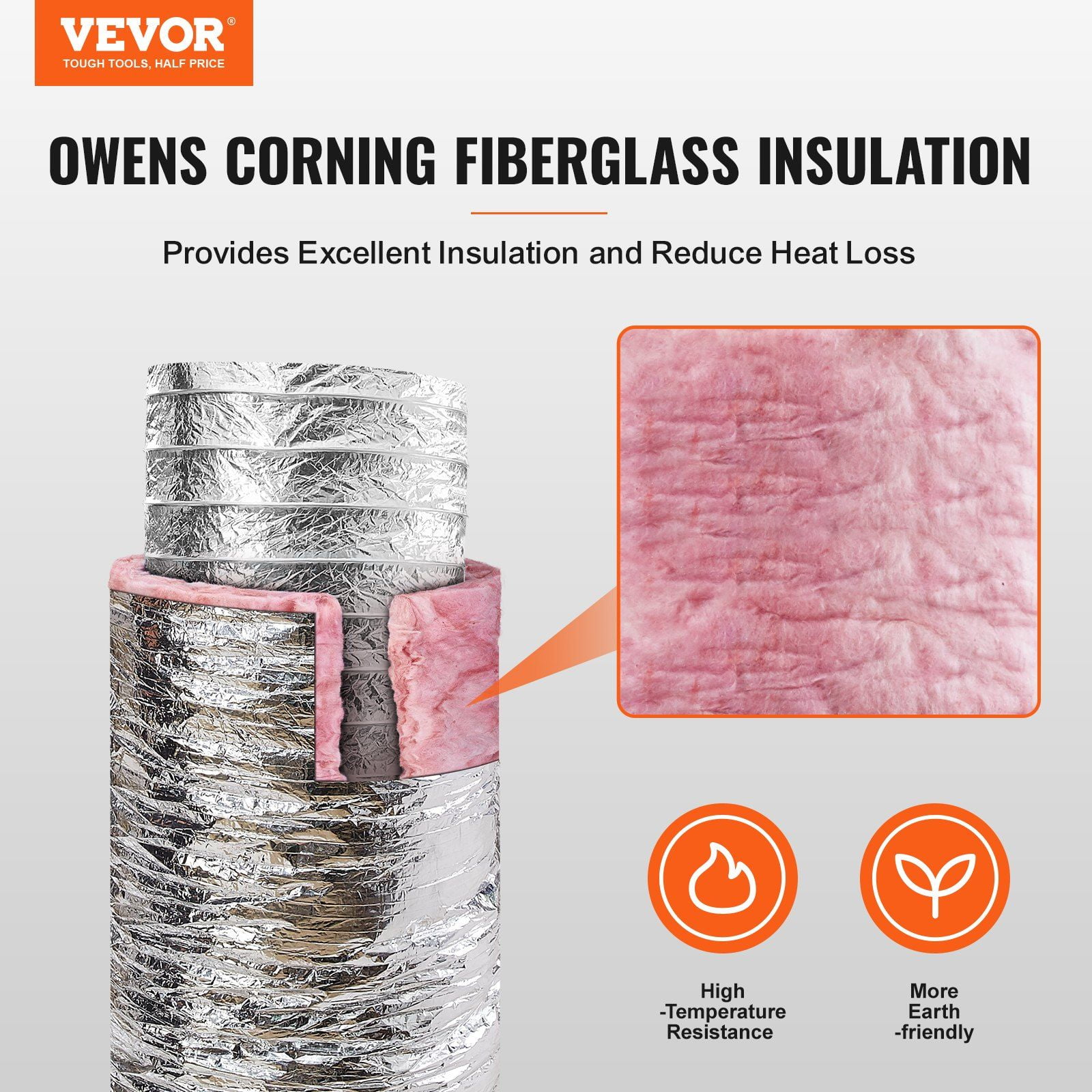 5'' Insulated Dryer Vent Hose, 25FT Flexible Duct with 2 Clamps, Heavy-Duty 3-Layer HVAC Duct for Heating/Cooling/Exhaust, Flame Resistant R6.0