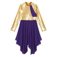 thumbnail image 4 of iiniim Kids Girls Long Sleeves Metallic Chiffon Lyrical Dance Tunic Overlay Dress Size 6-16 Purple 12, 4 of 7