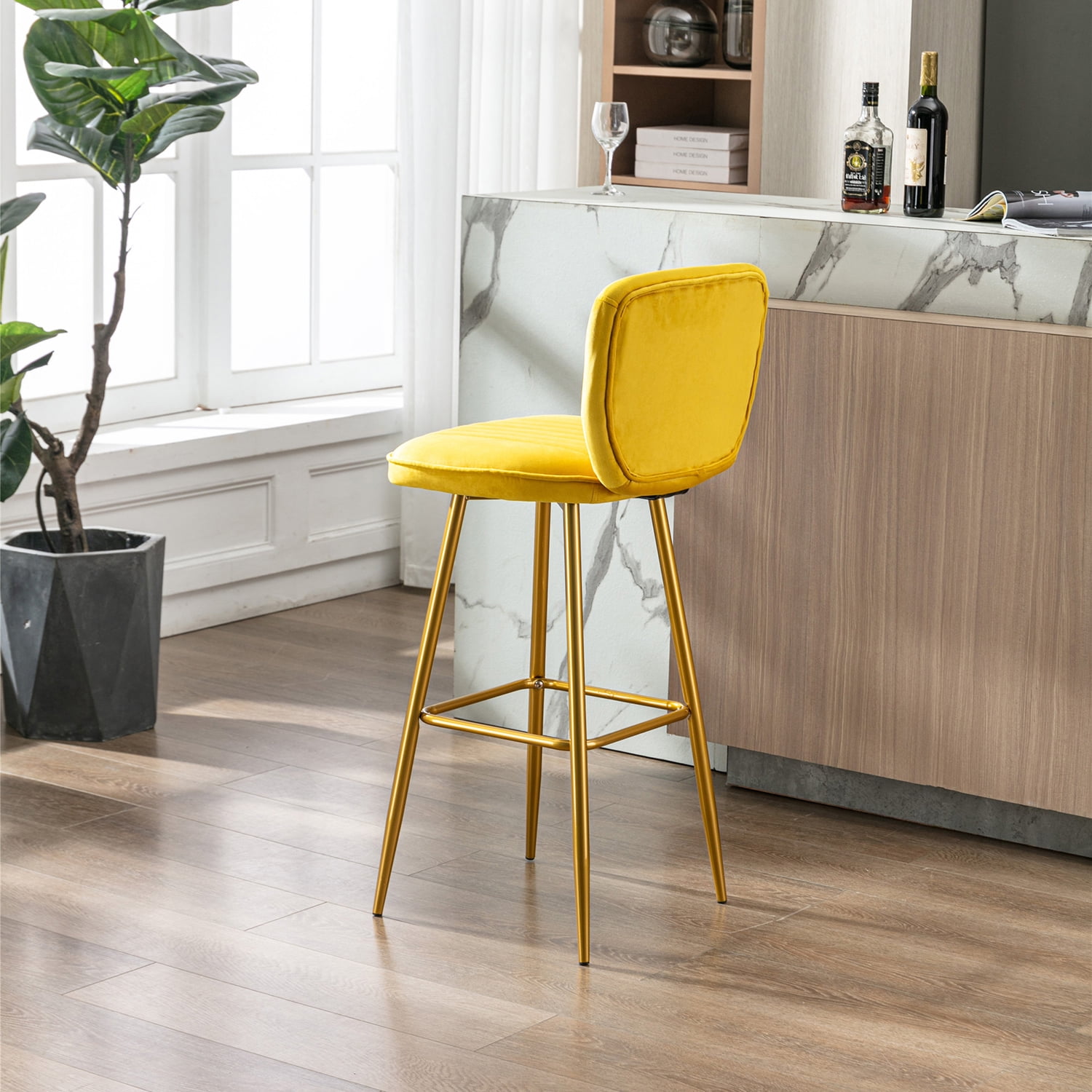 Kepooman Modern Design Bar Stools Set of 1 with Back for Bar Counter, Yellow Kepooman Modern Design Bar Stools Set of 1 with Back for Bar Counter, Yellow