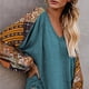 thumbnail image 2 of Blusa de mujer con estampado de empalme, manga larga, cuello en V, ajuste holgado, jersey informal para mujer, Top para trabajo, citas, viajes, 2 of 6