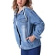 thumbnail image 4 of Chaqueta de mezclilla para mujer INSPIRE CHIC con capucha, de manga larga, desgastada, con botones y capucha desmontable, 2XL, azul, 4 of 5