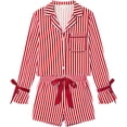 thumbnail image 4 of 2026 Christmas Pajamas for Women Bow Tie Button Up Top and Ruffle Shorts 2 Piece Silk Satin Pjs Y2k Cute Sleepwear, 4 of 6