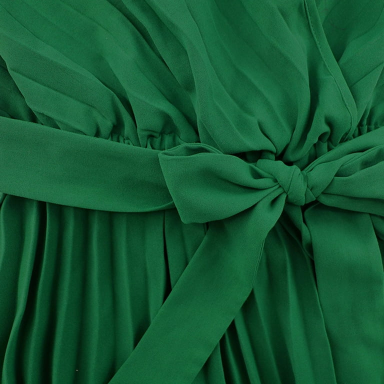 Baberdicy Solid Dress Women V Neck Lace up Short Sleeve Solid Pleated Dresses Pleated Long Dress Fall Dress Green S - Walmart.com Baberdicy Solid Dress Women V Neck Lace up Short Sleeve Solid Pleated Dresses Pleated Long Dress Fall Dress Green S - Walmart.com