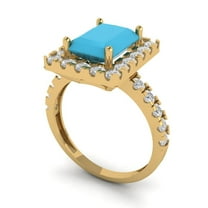 3.84ct emerald cut turquoise 14k yellow gold halo Bridal Wedding Engagement Promise Anniversary Ring for Women size 6.25
