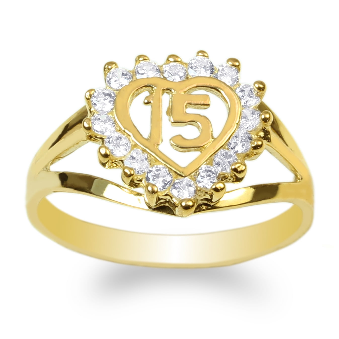 JamesJenny 10K Yellow Gold Heart Shaped 15 Anos Quinceanera Ring Size 4-10