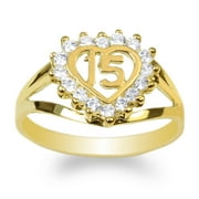 Ladies 10K Yellow Gold 15 Anos Quinceanera Beautiful Heart Ring Size 4-10