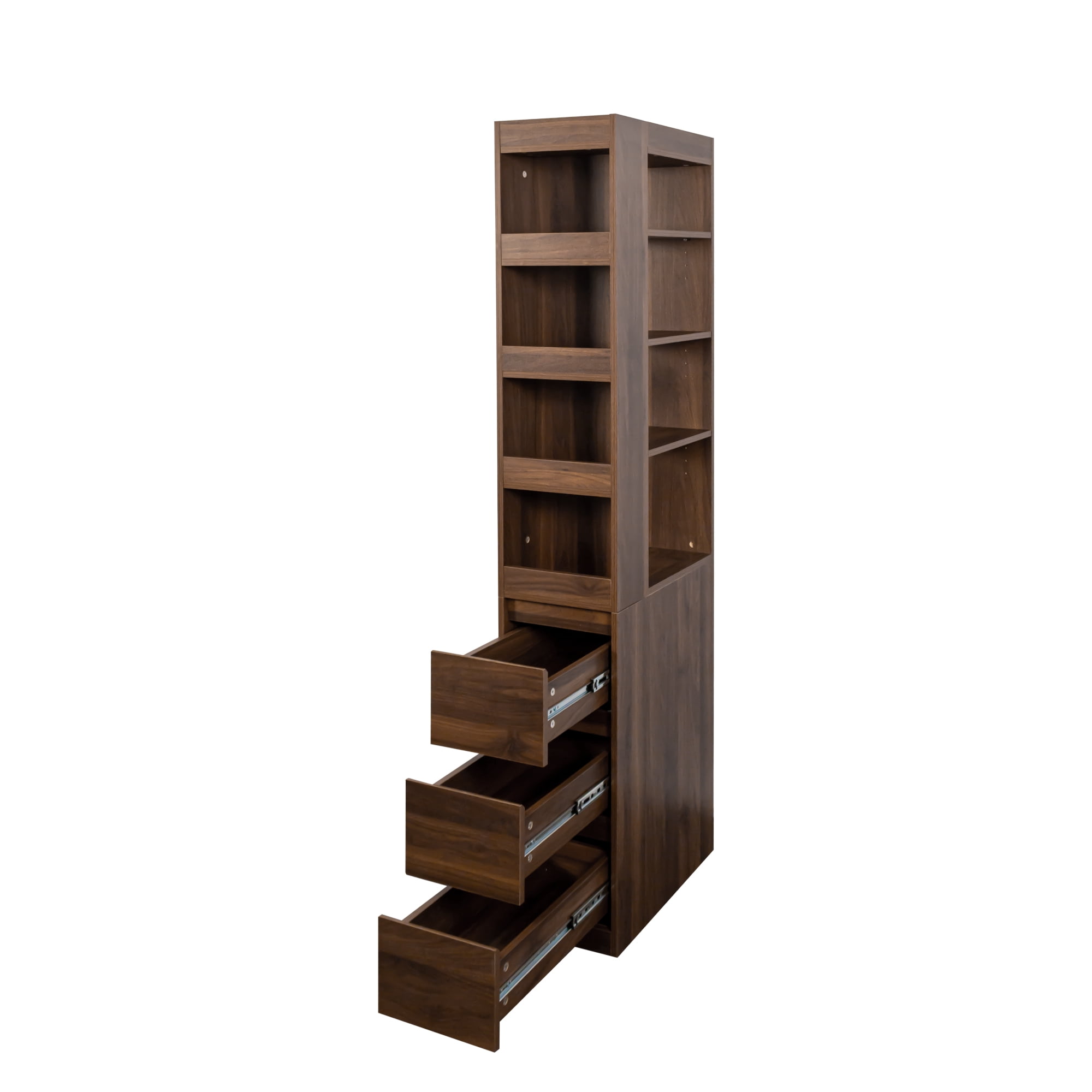Mintazer 70" Tall Display Storage Cabinet with Drawers, 4 Tier Bookcase with 8 Open Shelf for Living Room Bedroom Kitchen Office, Walnut