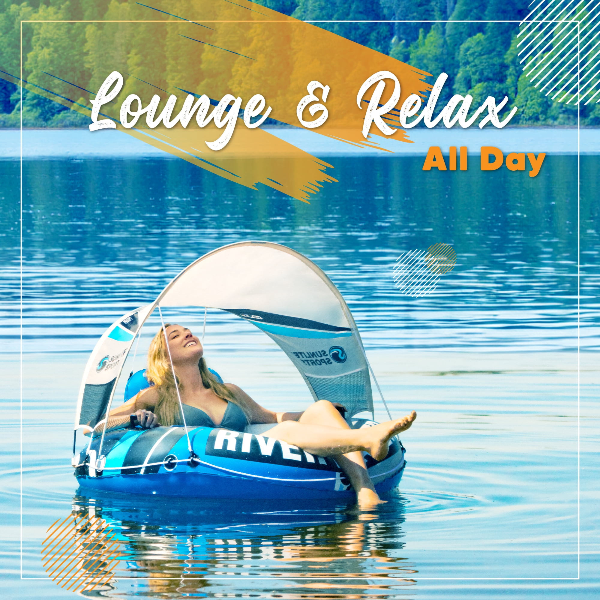 Sunlite Sports River Tube with Canopy, Heavy Duty Water Float with Sun Shade, XL Size for Lake and River Lounging, Outdoor Water Raft Sport Fun, Recreational Summer Fun