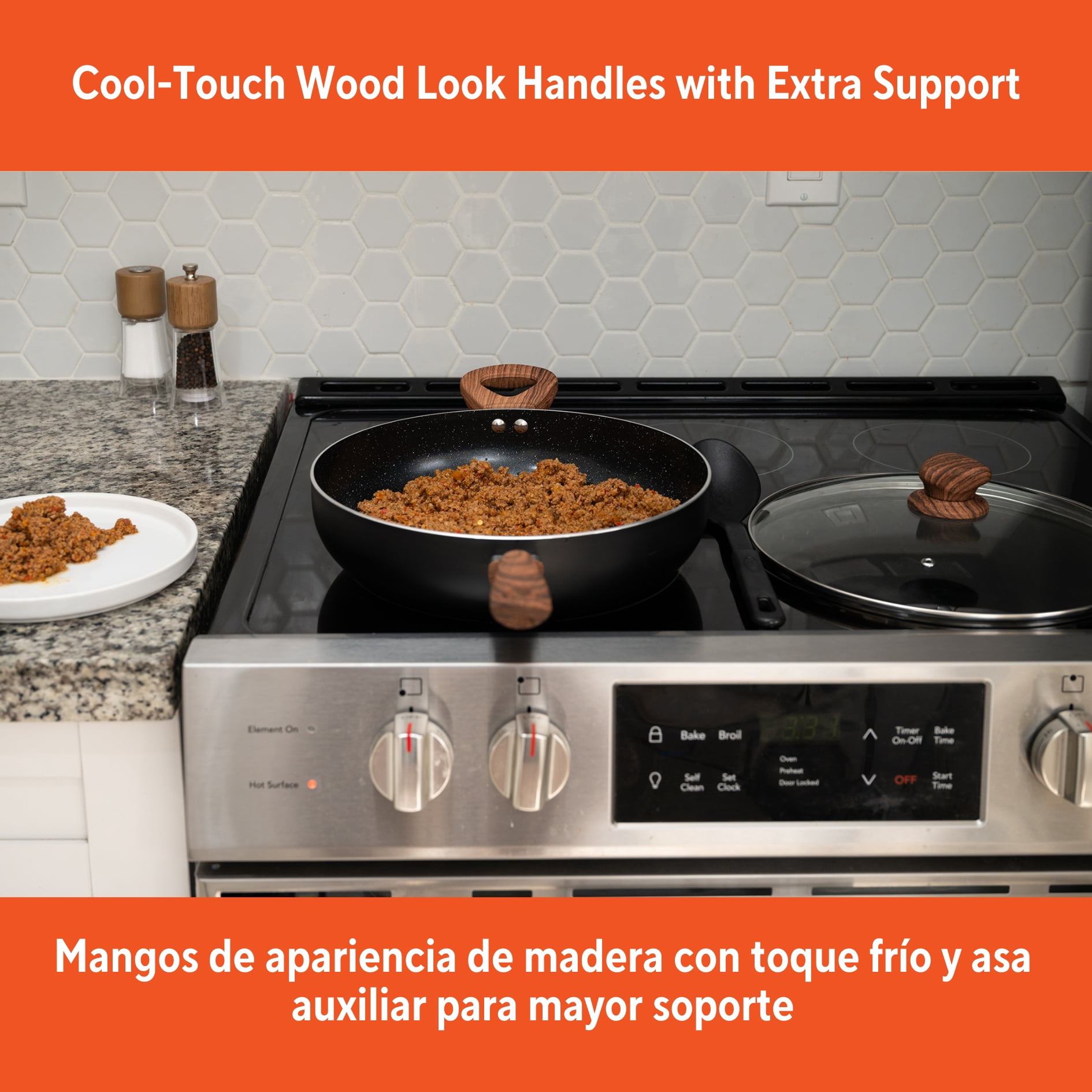 IMUSA 4.0 Qt Madera Speckled Black Ceramic Jumbo Cooker with Cool Touch Wood Look Handles