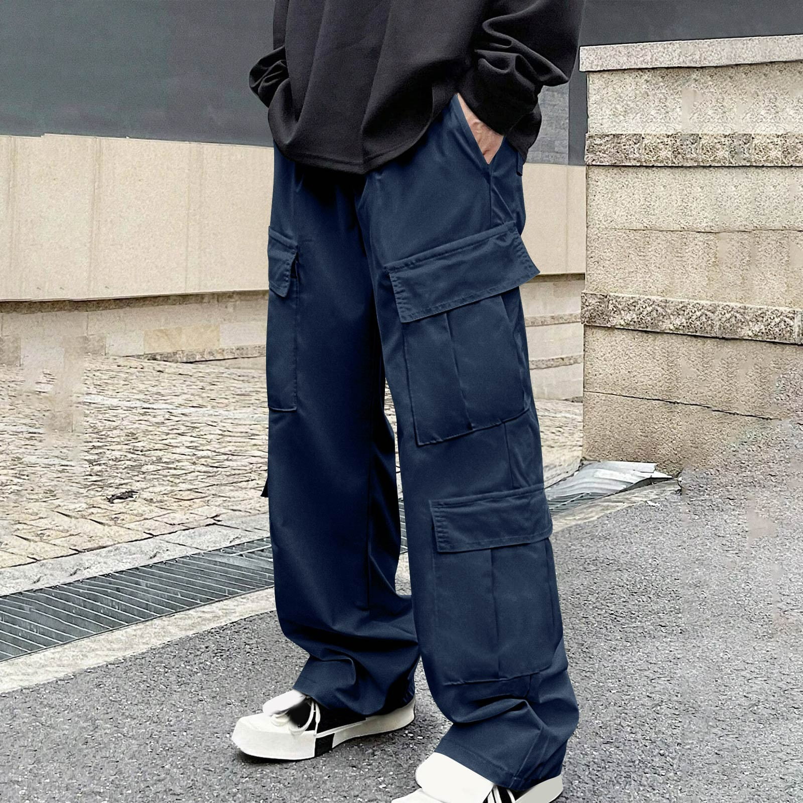 Fashion YLSDY Men's Baggy Cargo Pants Trendy Casual Loose Trousers