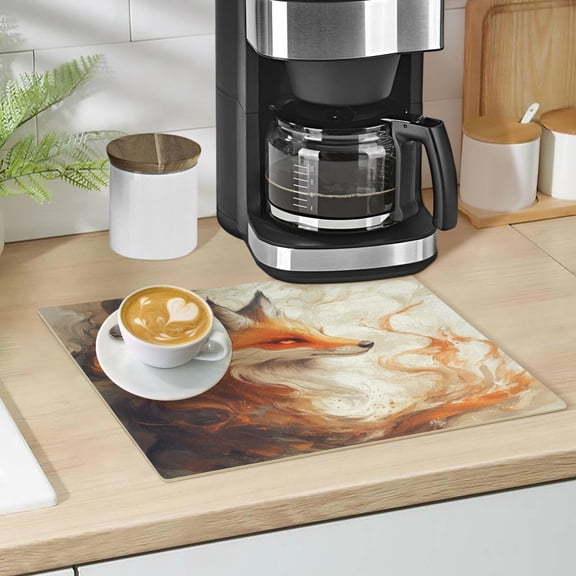 Qxltty Cool Orange Fox Leather Drying Mat for Kitchen Countertops Coffee Mats Hide Stain Quickly Absorbs Water Tableware Decor