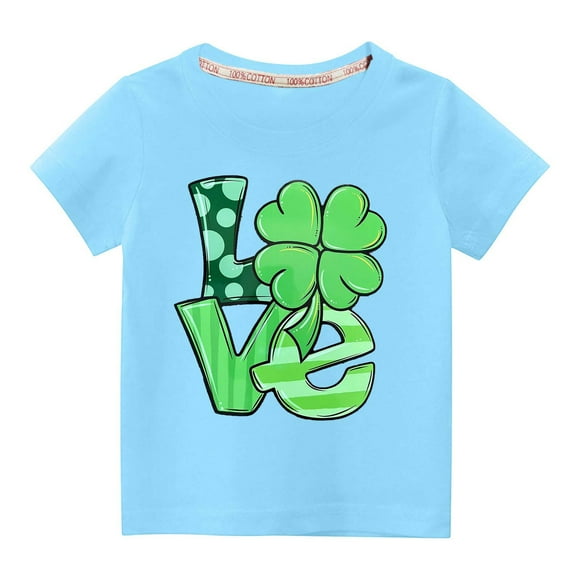 TopLLC St. Patricks Day Shirts for Women Scrub Tops St Patricks Day Toddler Kids Boys Girls Fashion Cute Round Neck Print Short Sleeve Top