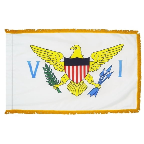 3x5' DURAWAVEZ US VIRGIN ISLANDS NYLON INDOOR FLAG FINISHED WITH POLEHEM AND GOLD FRINGE
