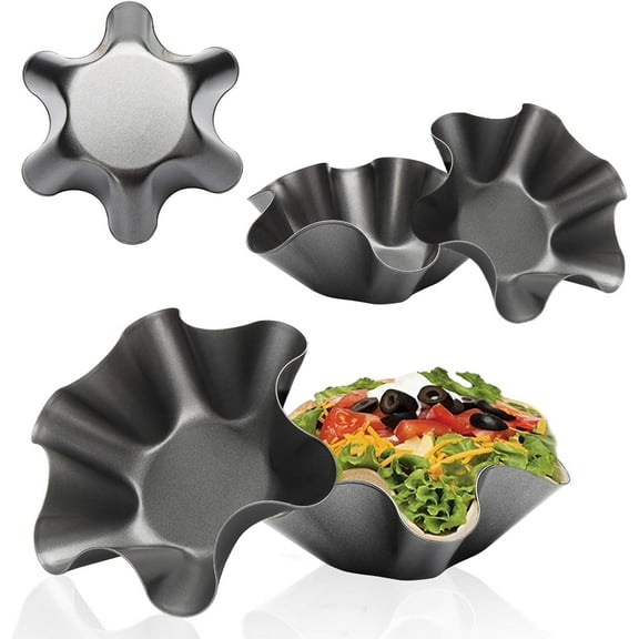 Kiibsot Tortilla Pan Set - 5pcs Non-stick Carbon Steel Taco Salad Bowl Makers Tortilla Shell Pans (Black,6.5")