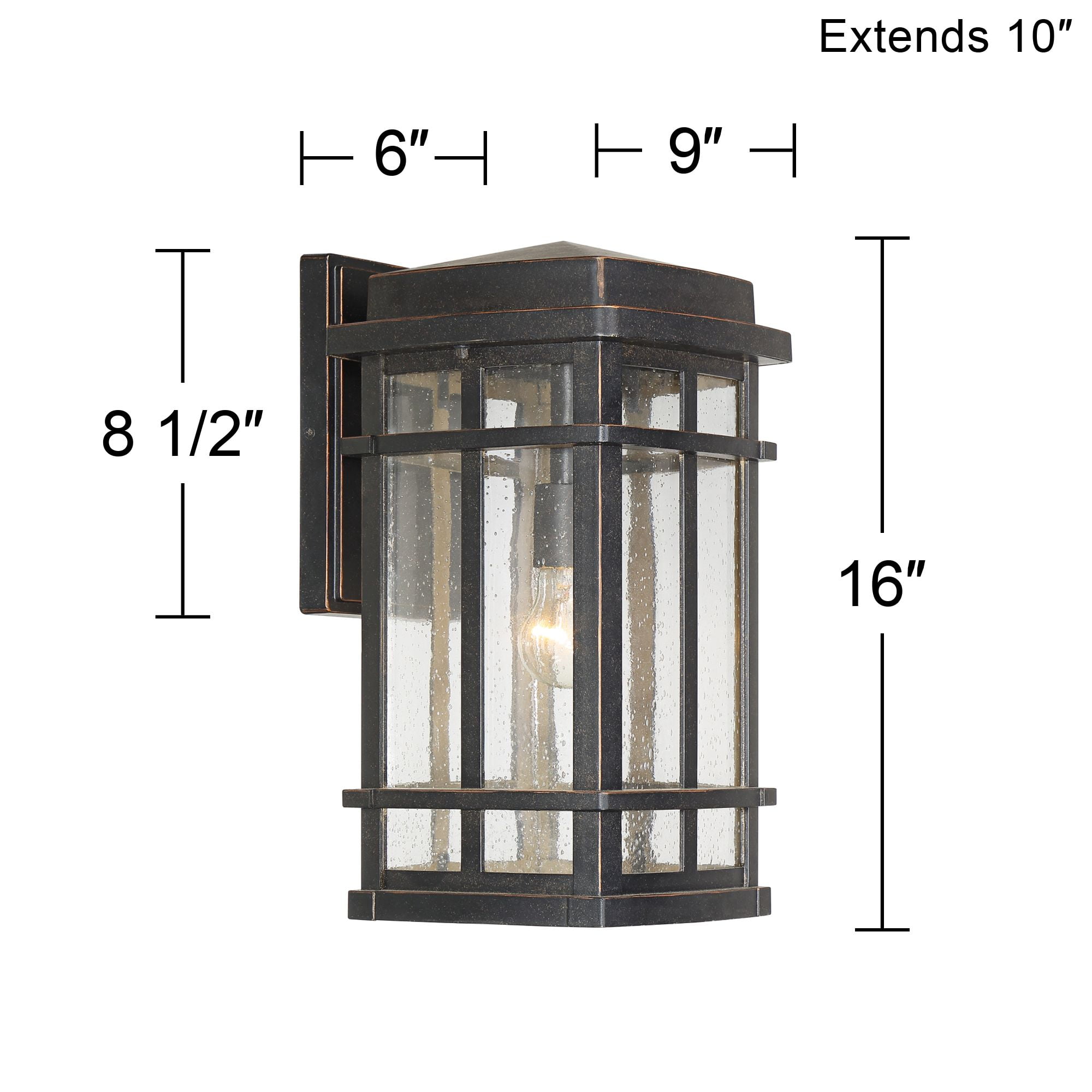 John Timberland Neri Mission Outdoor Wall Light Fixture Oil Rubbed Bronze 16" Clear Seedy Glass for Post Exterior Barn Deck House Porch Yard Patio