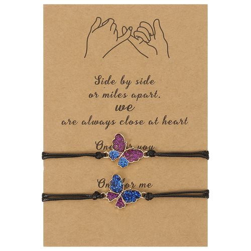 SHIYAO 2Pcs/Set Butterfly Friendship Matching String Bracelets for Women Girls Mother Daughter Couples