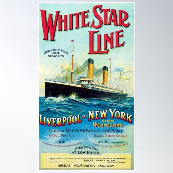Bloom Theory White Star Line Ocean Mail Steamer Poster Wall Art, Modern Wall Decor, 8x12 UNFRAMED