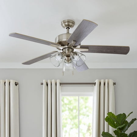 BETTER HOMES & GARDENS 52″ NICKEL TRANSITIONAL CEILING FAN, 5 REVERSIBLE BLADE, 3 LED BULBS INCLUDED