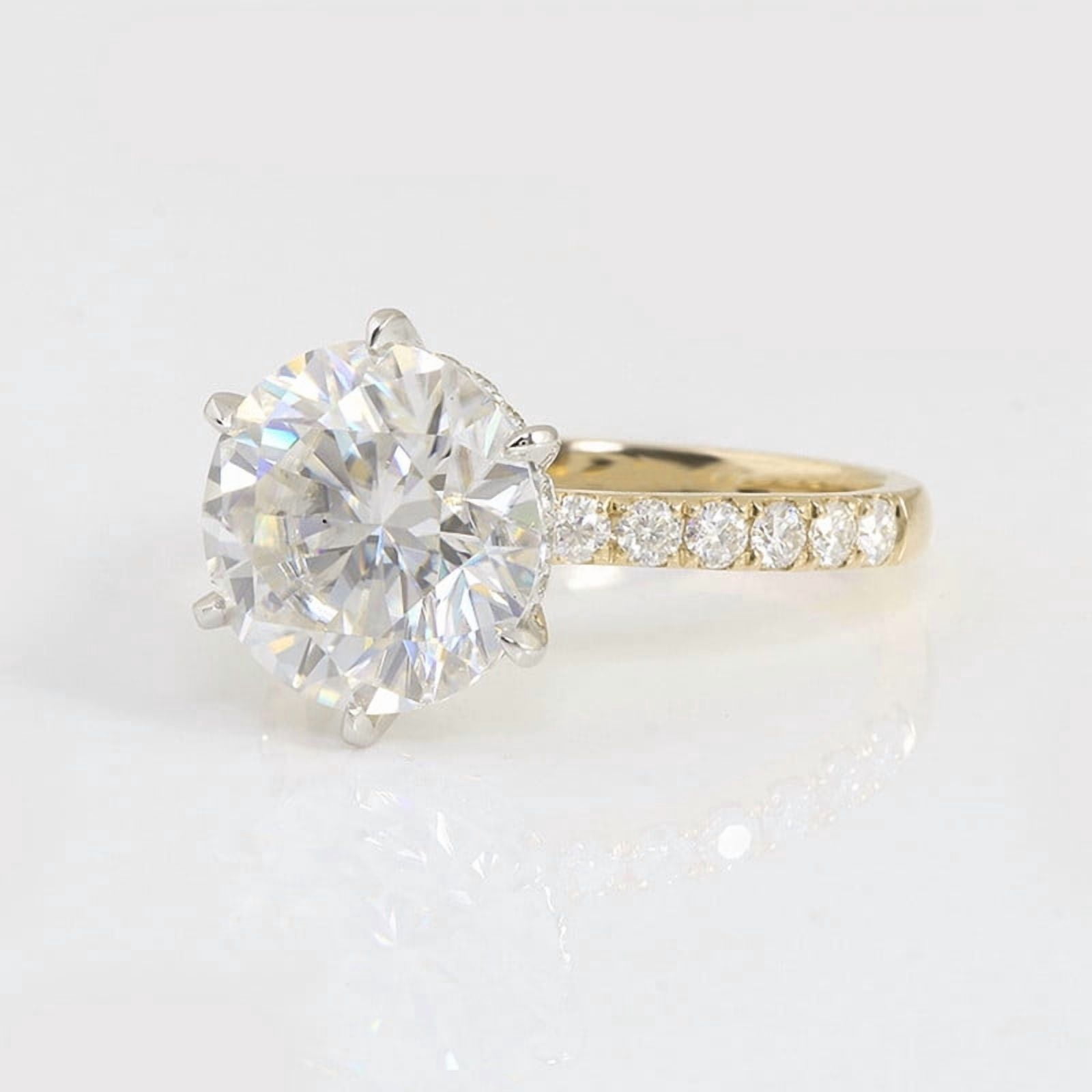 solitaire jewels 3CT Round Moissanite Hidden Halo Engagement Ring For Women, 14K Yellow Gold