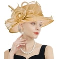 thumbnail image 1 of RZTA Sombrero de vestir de iglesia Kentucky Derby para mujer, ala ancha, flor de hoja, sombrero de despedida de soltera, 1 of 1