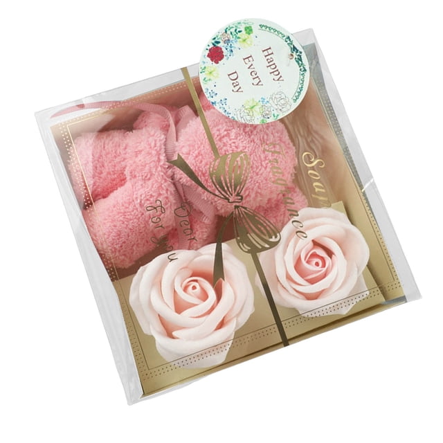 Unique Mother's Day Gift Set with Towel Bear, Soap Flowers, and Transparent Gift Box