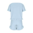 thumbnail image 4 of FAHXNVB Womens Pajamas Set 2 Piece Ruffle Pj Soft Crewneck Short Sleeve Tops and Shorts Sleepwear Set Cute Solid Color Pajama Sets for Women, 4 of 5