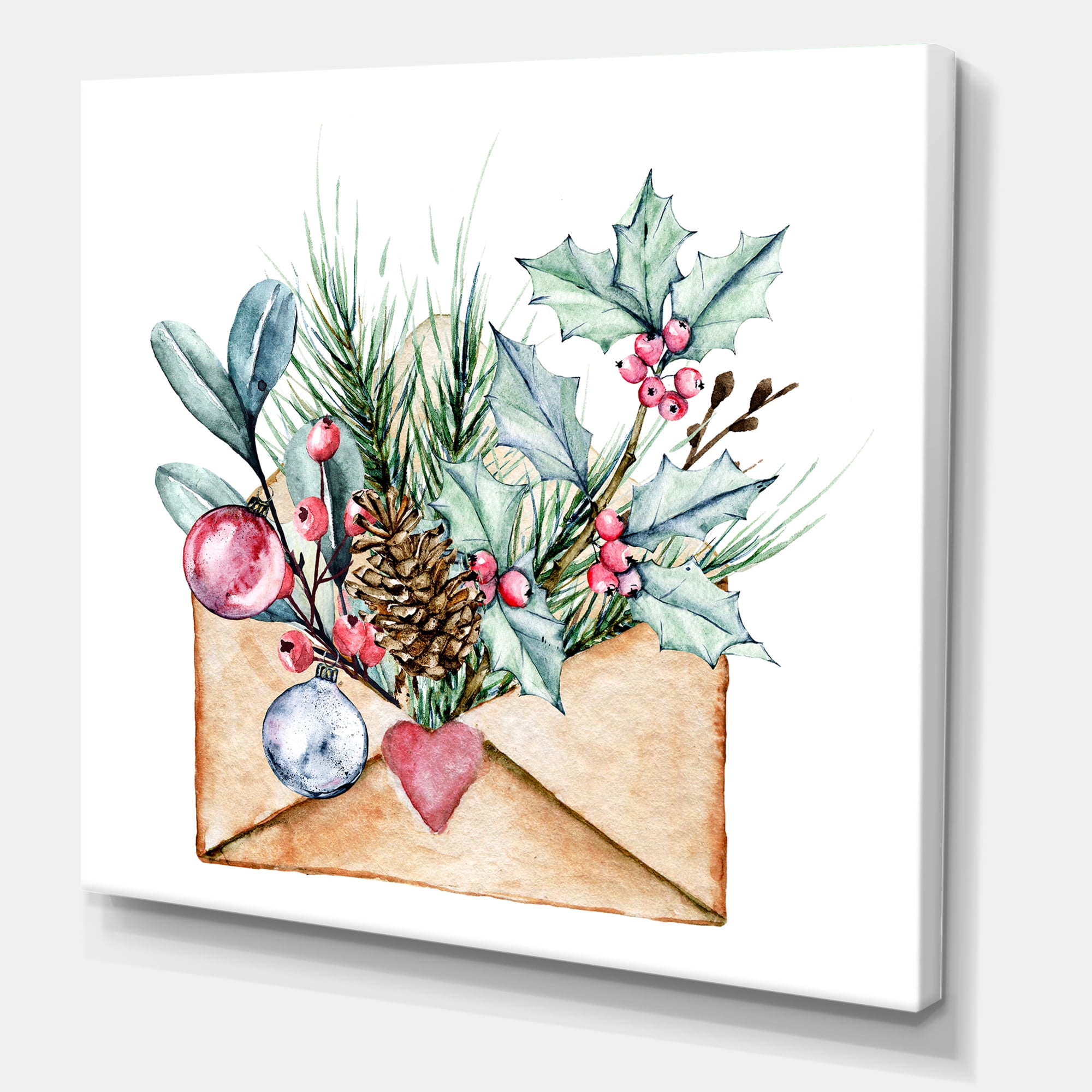 Designart ' Merry Christmas Greeting Card Envelope ' Traditional Canvas Wall Art Print