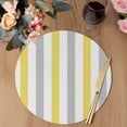 thumbnail image 3 of Yellow Grey Striped Round 15 Inch Placemats Set of 6, Geometric Vertical Stripes White HeatResistant Non Slip Place Mats for Dining Table, Wipeable Braided Kitchen Table Mats for Housewarming, 3 of 9